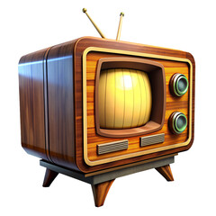 Vintage Wooden TV Box Cut Out with Clipping Path on Transparent Background