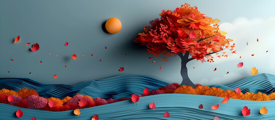 Autumn Breeze Whimsical Paper Tree Landscape with Vibrant Foliage