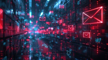 Fototapeta premium visual representations of email inboxes flooded with unknown or suspicious emails, technology concpet