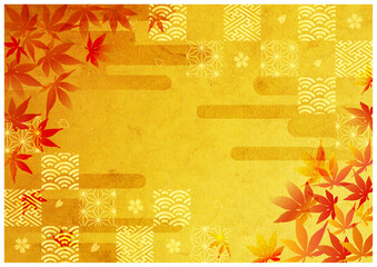 紅葉と金箔背景