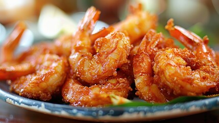 A detailed shot of a plate of fried shrimp