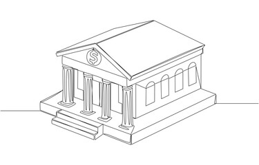 Continuous one line drawing of bank building, bank building architecture concept, single line art.
