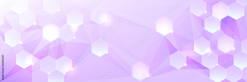 Poster purple pastel medical and tech background with hexagon pattern and bright sparkles. realistic vector