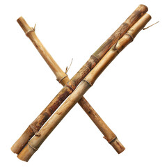 Crossed bamboo sticks create a natural artistic pattern, isolated on a white background.
