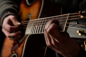 Fototapeta premium Close up of a man playing an acoustic guitar