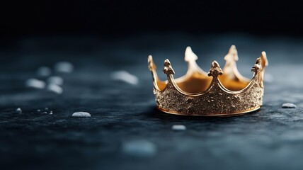 Golden crown with ornate details in chiaroscuro lighting.
