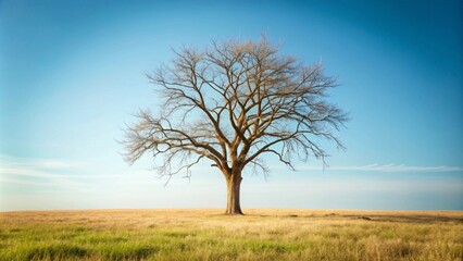 Obraz premium Single old and dead tree isolated, lonely, weathered, lifeless, barren, stark, desolate, isolated, dead wood, nature