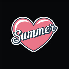 summertime heart shape stickers, posters, t-shirts, etc. Vector illustration.