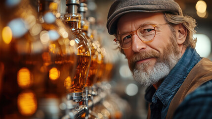 A master distiller inspecting the quality of the spirit with meticulous attention to detail.