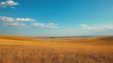 Fototapeta premium Golden Grasslands Under a Blue Sky