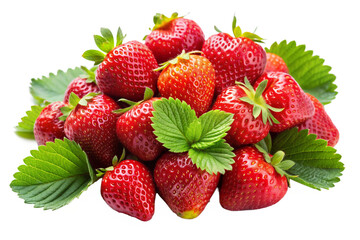 High-Resolution Ripe Strawberries with Leaves on Transparent Background for Food Design
