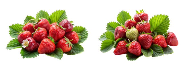 High-Resolution Ripe Strawberries with Leaves on Transparent Background for Food Design