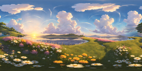 HDRI Stylized Cartoon Landscape Equirectangular Panorama 31