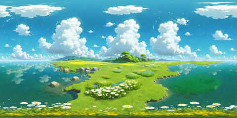 HDRI Stylized Cartoon Landscape Equirectangular Panorama 11