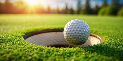 Close-up view of golf ball inside the hole , golf ball, inside, hole, green, sport, recreation, leisure, competition
