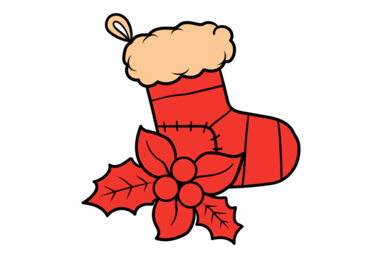 Deck the halls with festive cheer! This Christmas sock adorned with holly and a red ribbon is ready to be filled with joy
