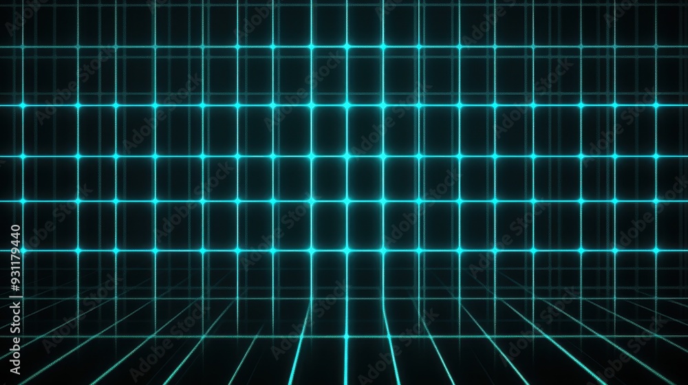 Poster a futuristic grid pattern with glowing lines, ideal for digital design or backgrounds.
