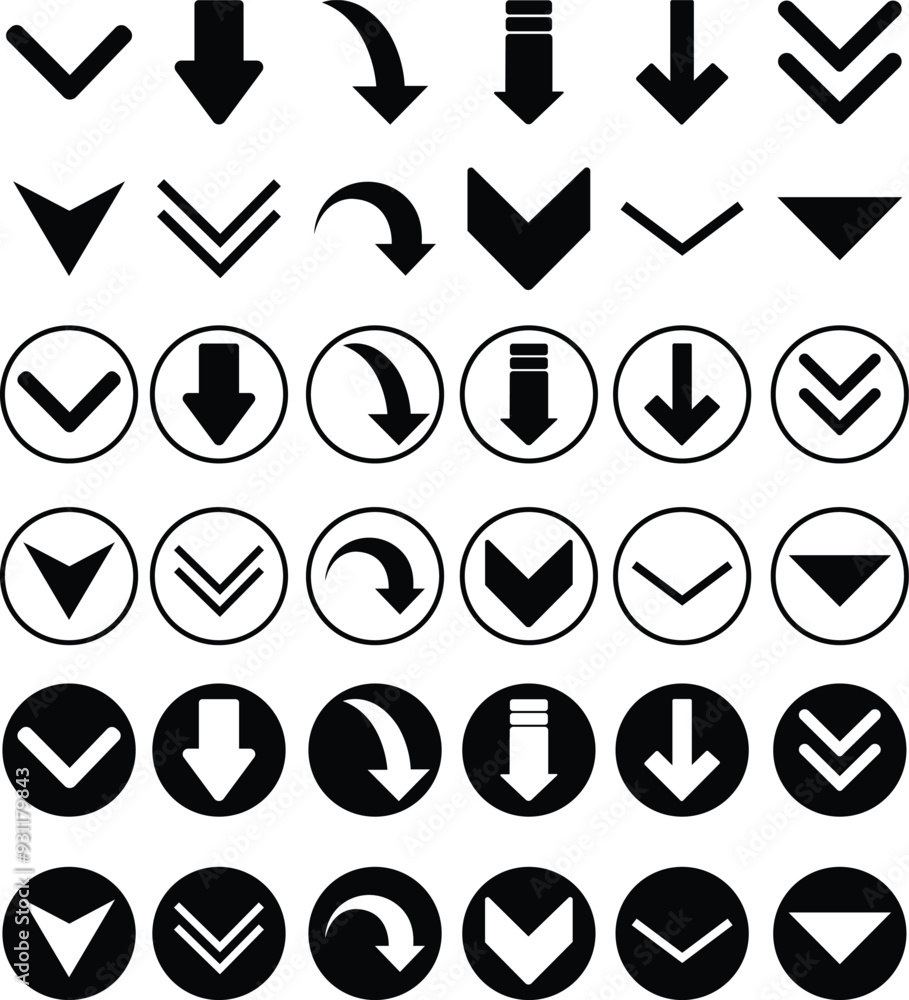 Poster down arrows icons set. scroll illustration signs. animation of arrow bouncing as it slide down. grap