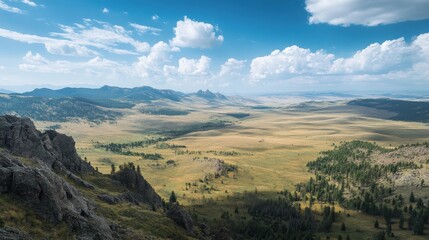 Explore the stunning scenery of a high-altitude plateau, with sweeping views of expansive plains