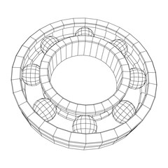Roller bearing. Circular round rotating bearings used in industry for heavy equipment mechanical work and engineering. Wireframe low poly mesh vector illustration.