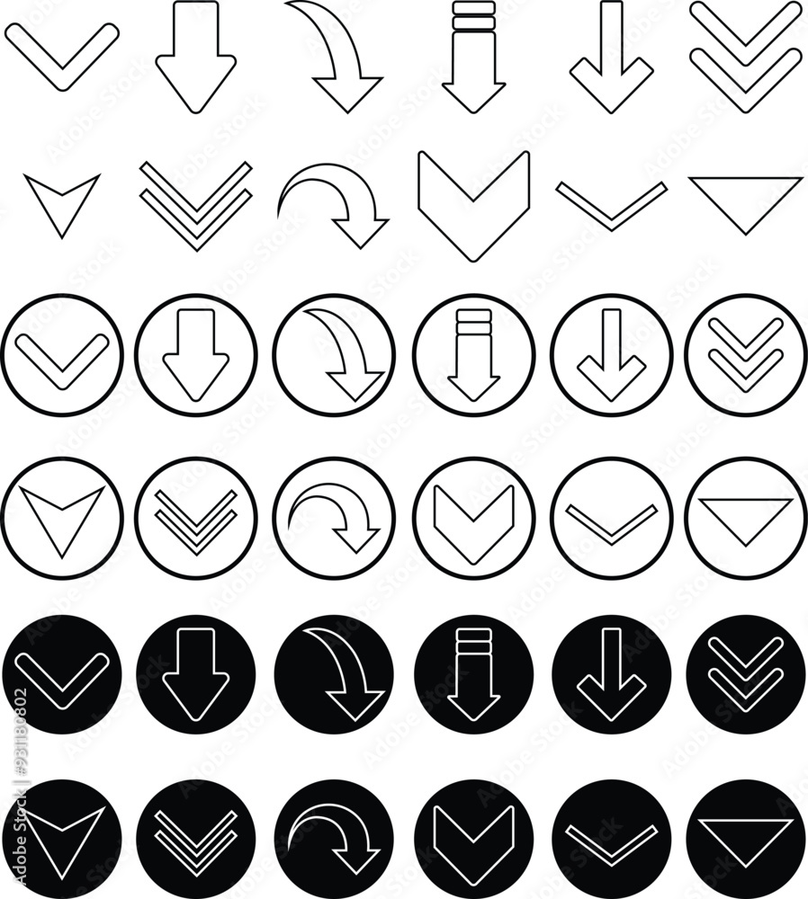 Poster down arrows icons set. scroll illustration signs. animation of arrow bouncing as it slide down. grap