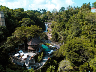 Aerial view of Tegenungan waterfall, Bali, Indonesia