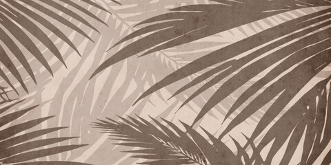 Printable botanical illustration. Rustic style home decor, wall decoration, picture in the frame. Grunge, vintage illustration. Palm leaves 