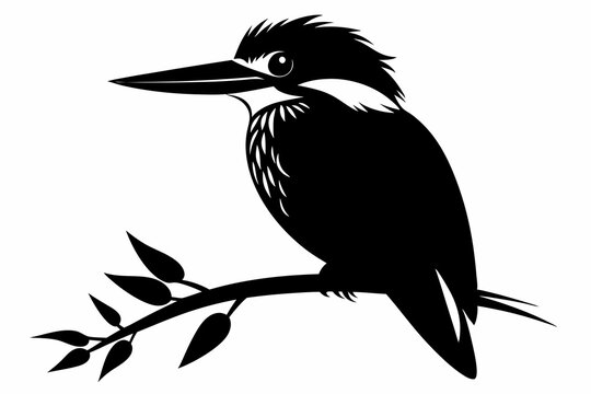recommend clip art: kingfisher sitting on a branch silhouette vector illustration.