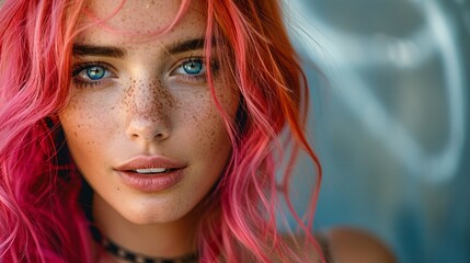 Obraz premium a woman with brightly dyed hair styled in an edgy street fashion look