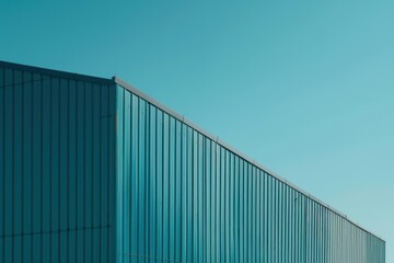 Obraz premium minimalist blue metal building, blue sky