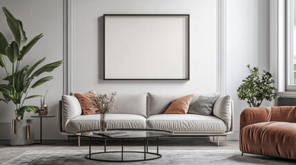 White Sofa, Coffee Table, and Plants in a Modern Living Room