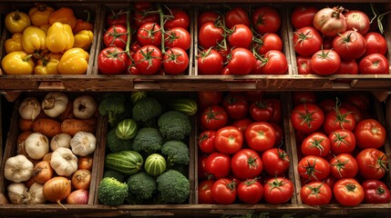 Fresh vegetables and tomatoes displayed at a market stall during daytime