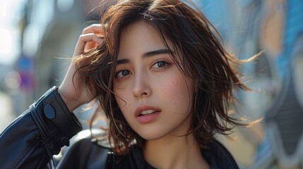 a woman with short straight shoulder-length hair