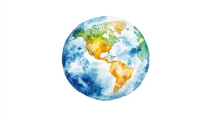 Fototapeta premium Watercolor hand painted planet Earth isolated on white background. Symbol of life,Environmental problems and environmental protection ecology,Hand drawn Globe watercolour paint,Earth Day.
