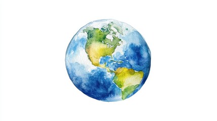 Fototapeta premium Watercolor hand painted planet Earth isolated on white background. Symbol of life,Environmental problems and environmental protection ecology,Hand drawn Globe watercolour paint,Earth Day.