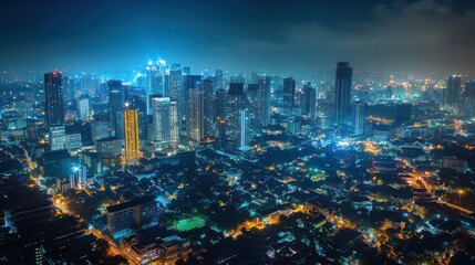Nighttime Cityscape with Glowing Lights