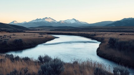Serene River Winding Through a Mountain Valley