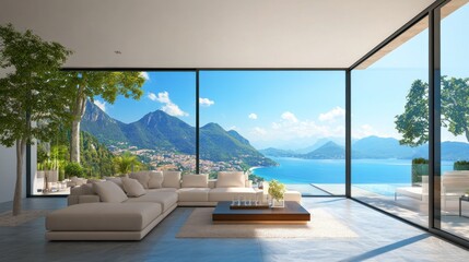 Modern Living Room with Panoramic Ocean View and Sectional Sofa