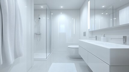 Modern Gray Bathroom Interior with Abundant Natural Light and Elegant Design Aesthetics