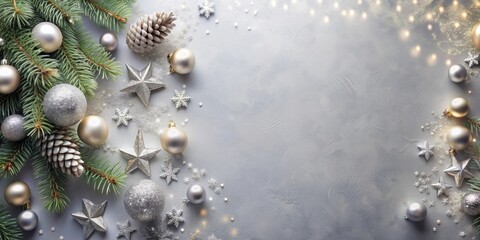 Charming silver gray background with festive decorations , silver, gray, background, festive, decorations, holiday