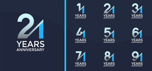 anniversary logo style set with blue color and slash can be use for celebration moment