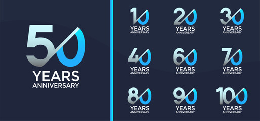 anniversary logo style set with blue color and slash can be use for celebration moment