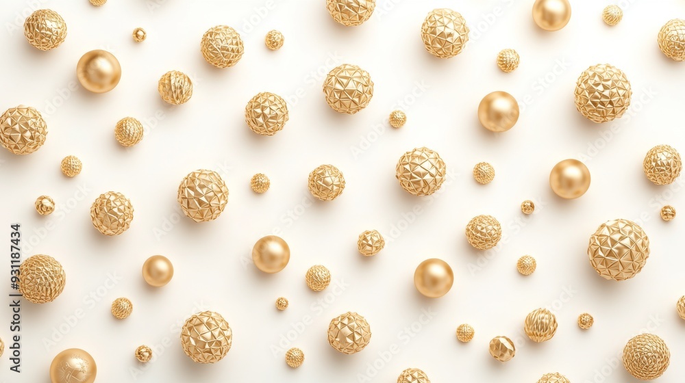 Aufkleber glowing golden ornaments seamless pattern on white background - versatile 3d render for web design a