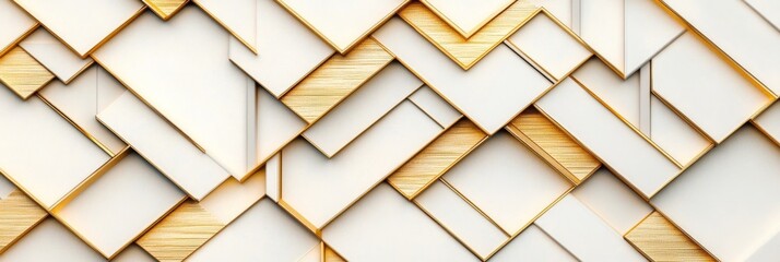 Luxurious Vintage Geometric Patterns in Gold and White - 3D Render Background for Holiday Designs
