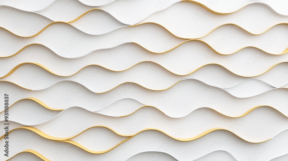 Aufkleber harmonious fusion: japanese-inspired golden wave geometric patterns on white background | perfect fo
