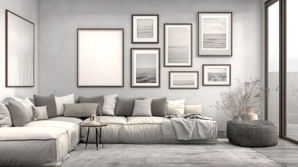 Modern Living Room with Sectional Sofa and Coastal Artwork