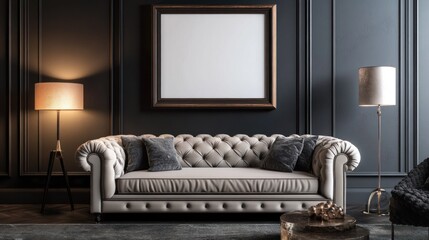 A Modern and Luxurious Living Room Interior with a Beige Sofa and Two Lamps