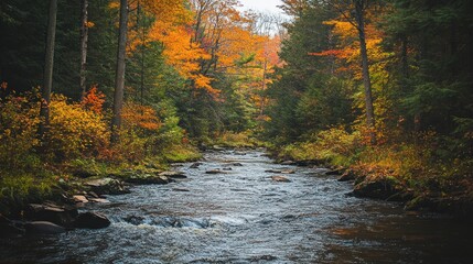 Obraz premium Serene Autumn Stream Through Forest