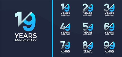 anniversary logo style set with blue color and slash can be use for celebration moment