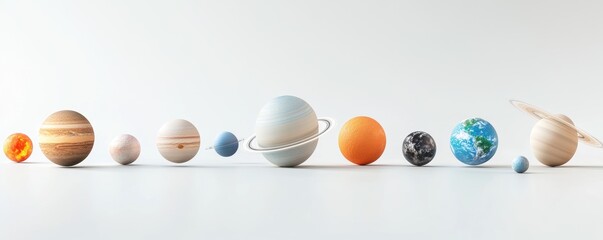 solar system planets in alignment, showcasing realistic textures and a space science concept